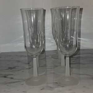 Vintage Frosted Stem Champagne Flute Glasses
